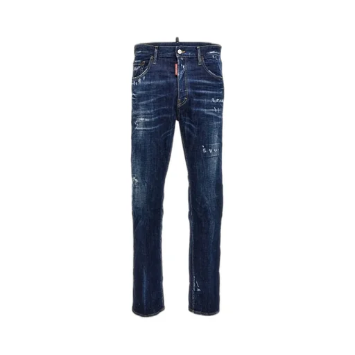 Dsquared2 Logo Patch Distressed Straight-Leg Jeans