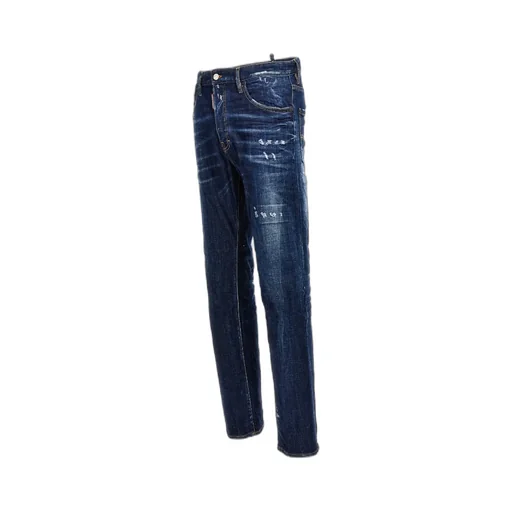 Dsquared2 Logo Patch Distressed Straight-Leg Jeans