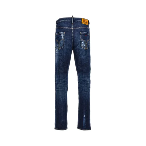 Dsquared2 Logo Patch Distressed Straight-Leg Jeans