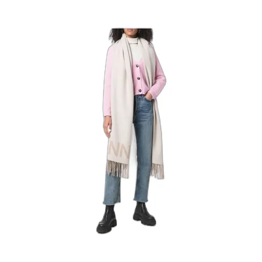 Ganni Logo Intarsia Fringed Scarf