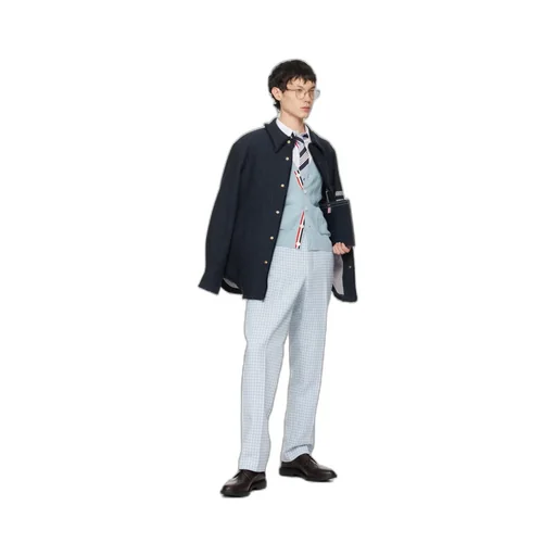 Thom Browne 4-Bar Striped Frayed Hem Overshirt