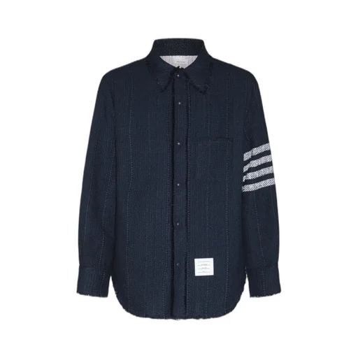 Thom Browne 4-Bar Striped Frayed Hem Overshirt