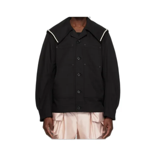 Beaded Sailor Collar Workwear Jacket