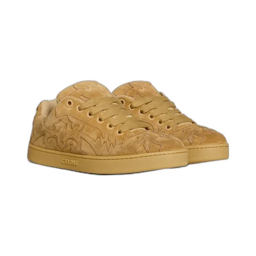 Celine Huntington Low Lace-Up Sneaker In Suede Calfskin And Mesh
