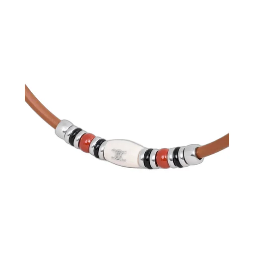 Celine Bay Stone Necklace In Calfskin, Brass, Onyx, Jasper And Marble