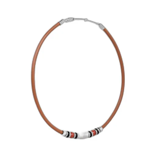 Celine Bay Stone Necklace In Calfskin, Brass, Onyx, Jasper And Marble