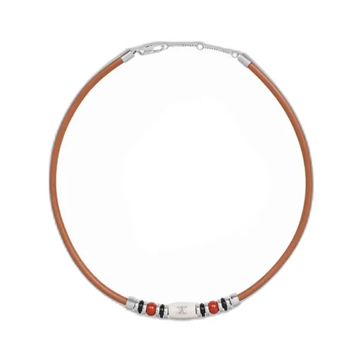 Celine Bay Stone Necklace In Calfskin, Brass, Onyx, Jasper And Marble