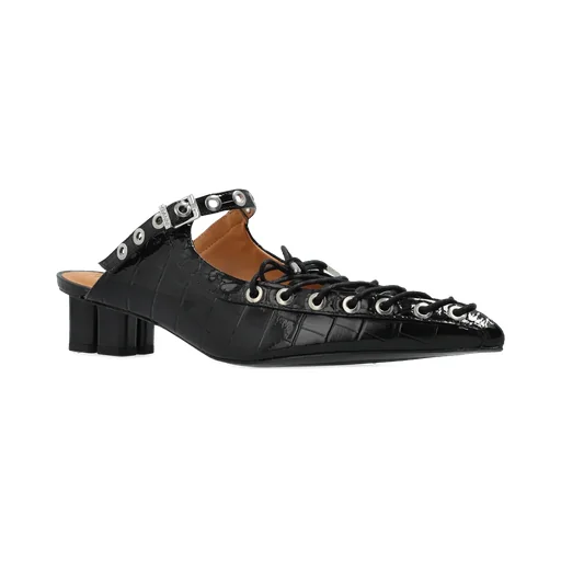 Ganni Lace-Up Oleatex Mules