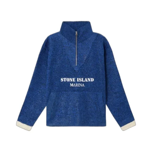 Stone Island Rubberised Effect Oversized-Fit Half-Zipper Jumper
