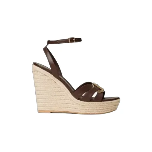 Twinset Leather And Rope Wedge Sandals