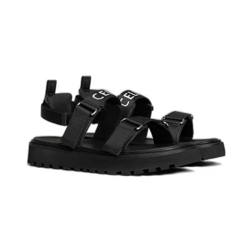 Celine Billie Strappy Sandal In Jacquard And Calfskin Celine