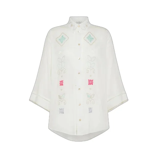 Half–Sleeve Voile Shirt With “Oniric Blossom” Embroidery Pattern