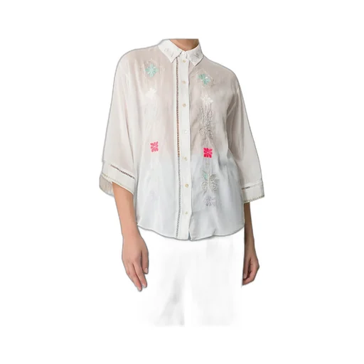 Half–Sleeve Voile Shirt With “Oniric Blossom” Embroidery Pattern