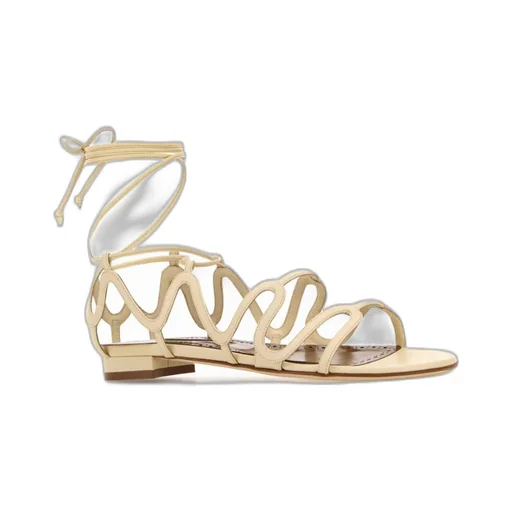 Manolo Blahnik Fawdaflat Cut-Out Detailed Ankle-Tied Sandals