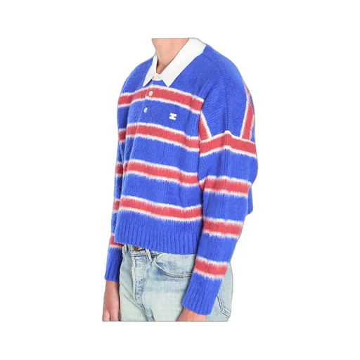 Polo Sweater In Brushed Striped Cotton