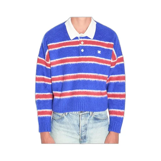 Polo Sweater In Brushed Striped Cotton