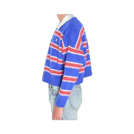 Polo Sweater In Brushed Striped Cotton