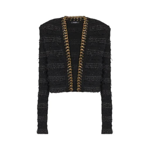 Balmain Chain Detailed Edge-To-Edge Knit Jacket