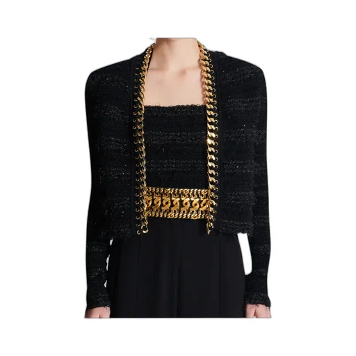 Balmain Chain Detailed Edge-To-Edge Knit Jacket