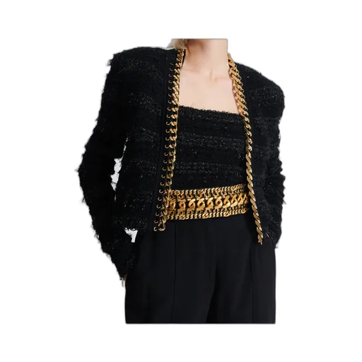 Balmain Chain Detailed Edge-To-Edge Knit Jacket