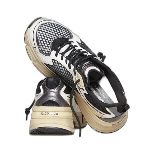 Mesh-Panelled Leather Trainers