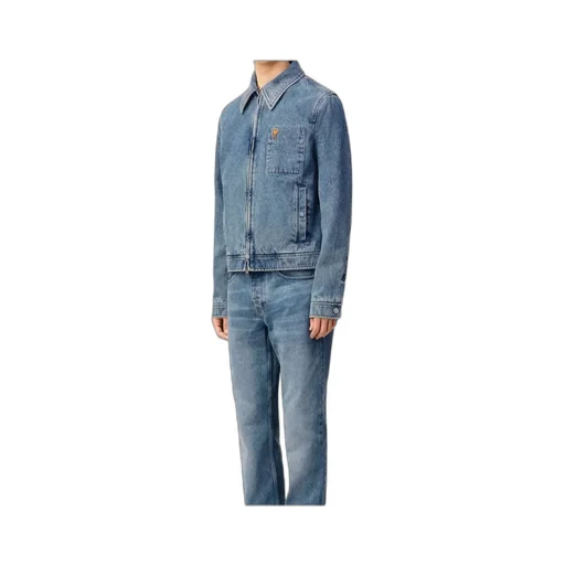 Ami Paris Logo Embroidered Zipped Denim Jacket