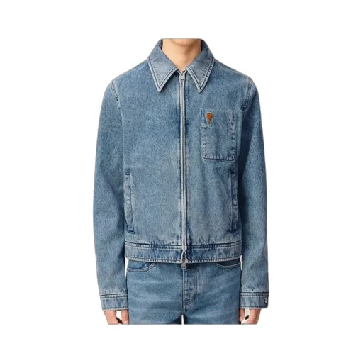 Ami Paris Logo Embroidered Zipped Denim Jacket