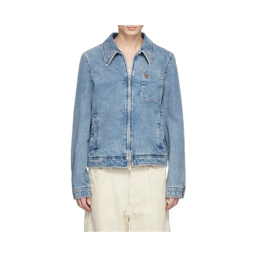 Ami Paris Logo Embroidered Zipped Denim Jacket