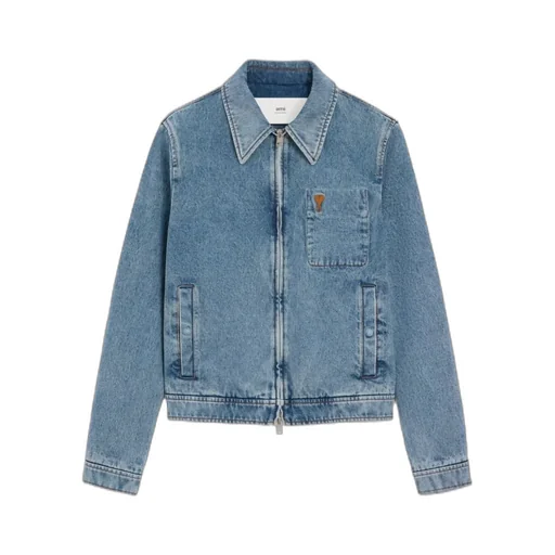 Ami Paris Logo Embroidered Zipped Denim Jacket