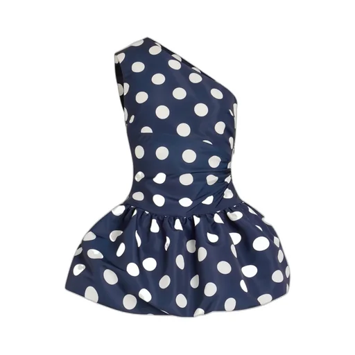 Patou One-Shoulder Polka Dot Dress
