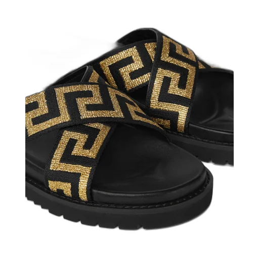 Versace Greca-Embellished Open-Toe Slides