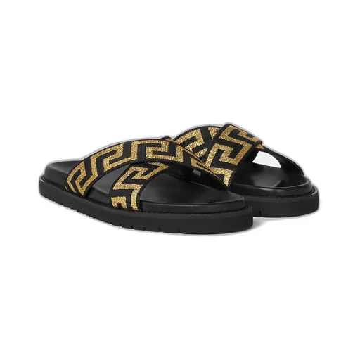 Versace Greca-Embellished Open-Toe Slides