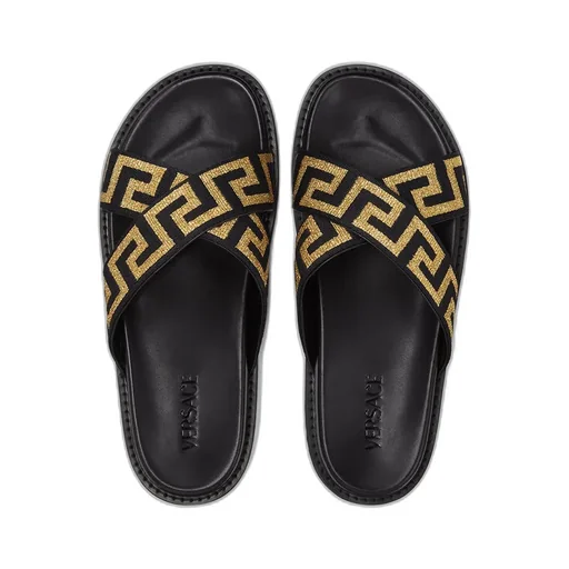 Versace Greca-Embellished Open-Toe Slides