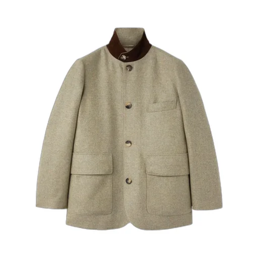 New-Cut Wool Cashmere Button Stand-Collar Casual Jacket