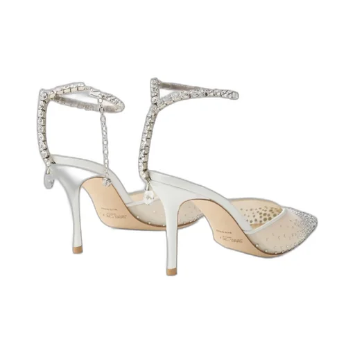 White Crystal Mesh Pumps