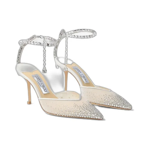 White Crystal Mesh Pumps