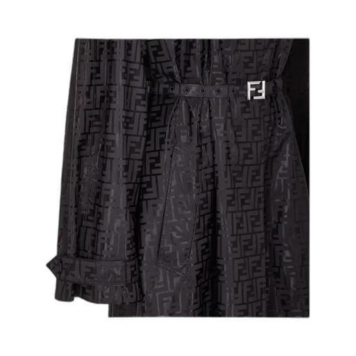 Black Ff Jacquard Fabric Trench Coat