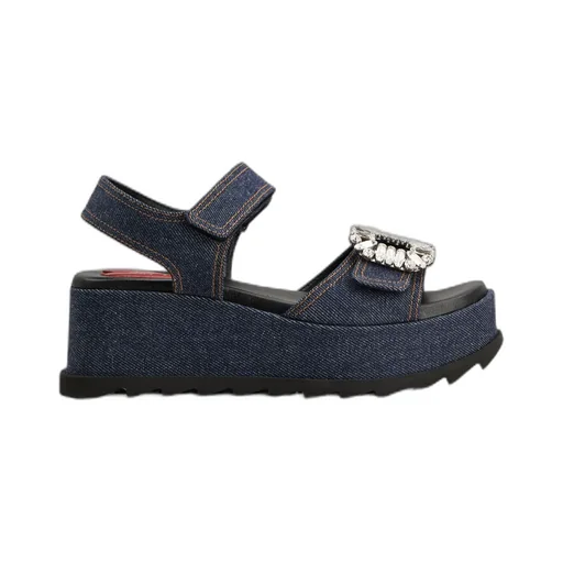 Slidy Viv' Wedge Sandals In Denim