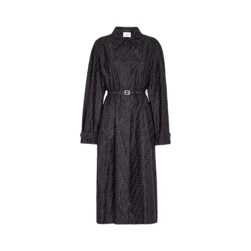 Black Ff Jacquard Fabric Trench Coat