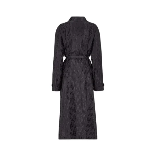 Black Ff Jacquard Fabric Trench Coat