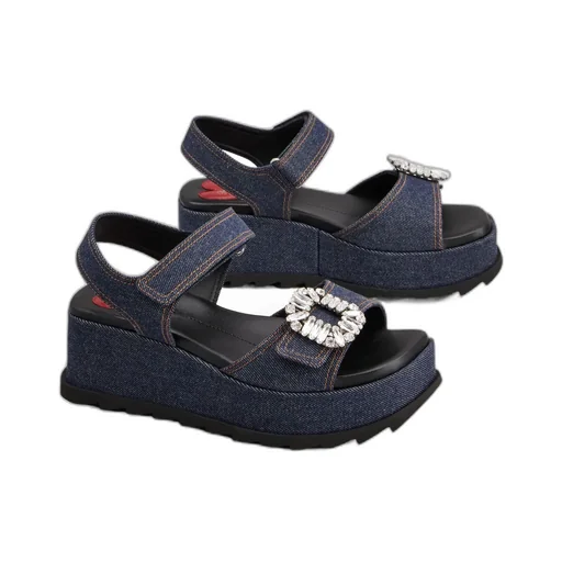 Slidy Viv' Wedge Sandals In Denim