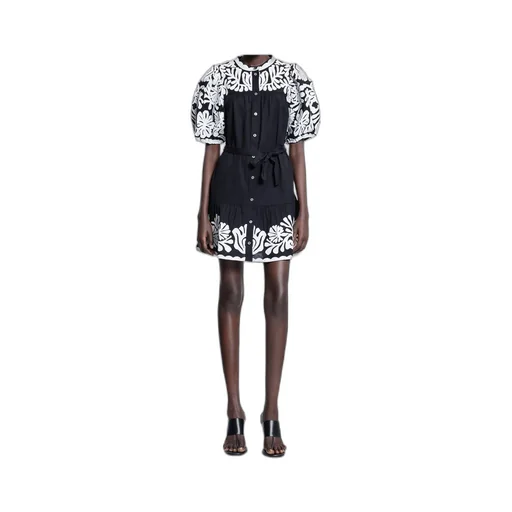 Sea Graphic Printed Tied Waist Puff Mini Dress