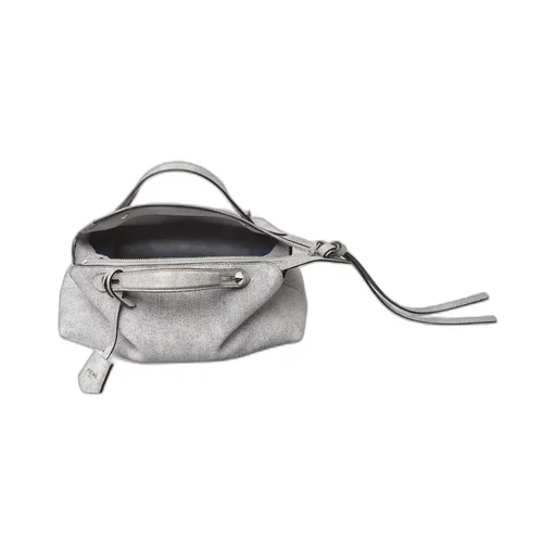 Gray Leather Bag With A Faded Denim Effect.