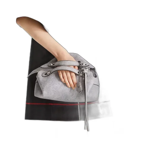 Gray Leather Bag With A Faded Denim Effect.