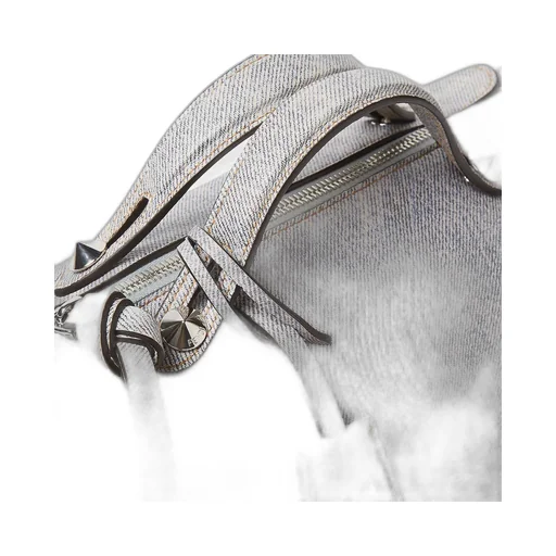 Gray Leather Bag With A Faded Denim Effect.