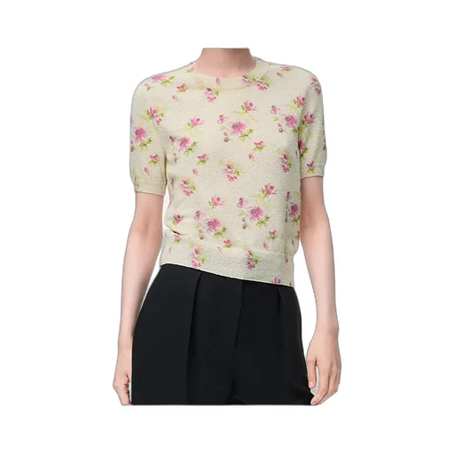 Loewe Floral Print Knit Short-Sleeve Top