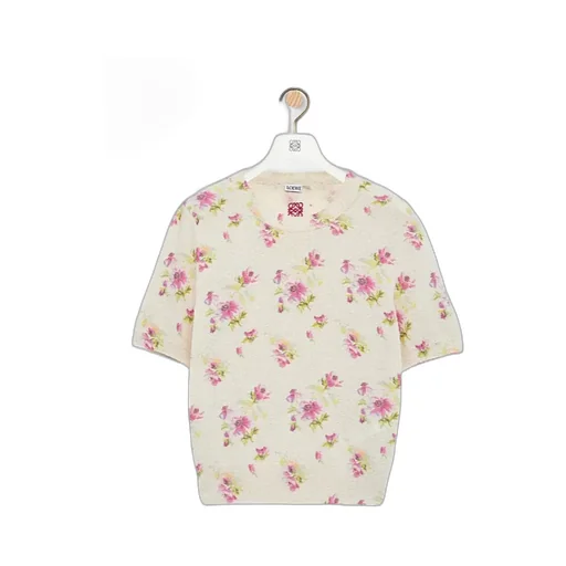 Loewe Floral Print Knit Short-Sleeve Top
