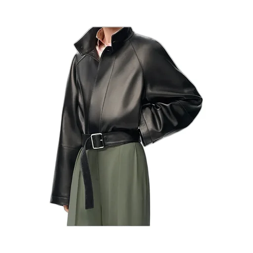 Long-Sleeved Leather Jacket