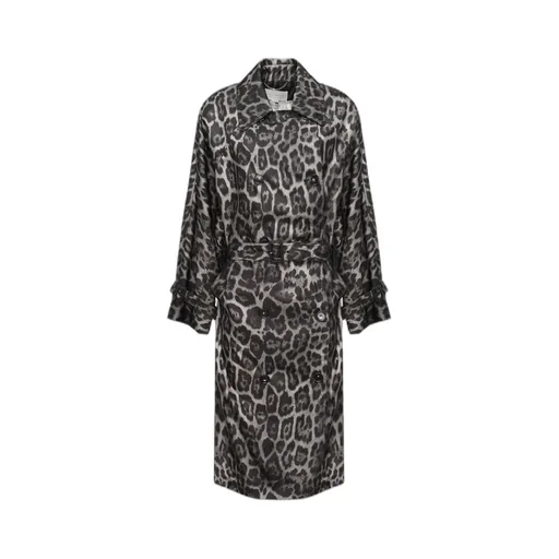 Beltd Trench Coat With Leopard Print
