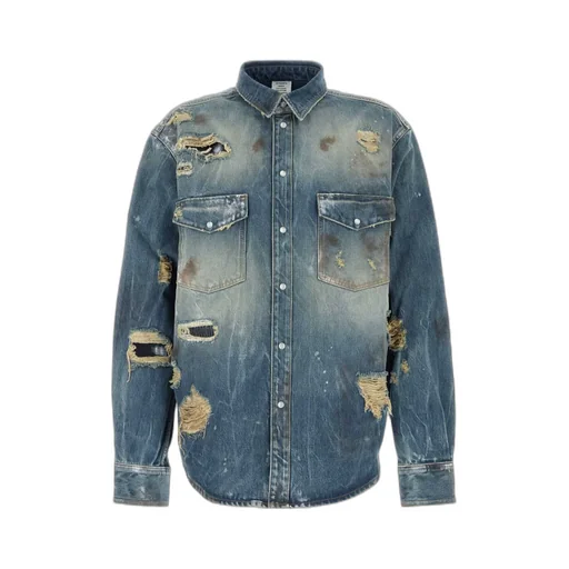 Vetements Distressed Long Sleeved Denim Shirt